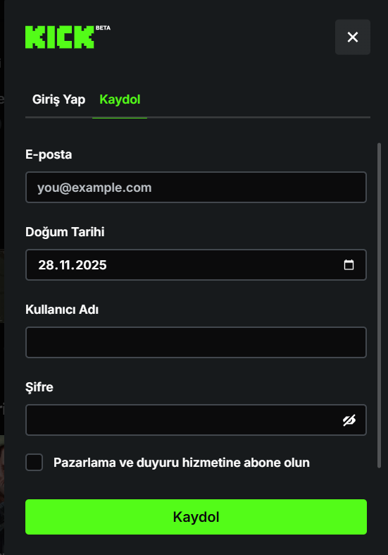 Kick Nasıl Kayıt Olunur?